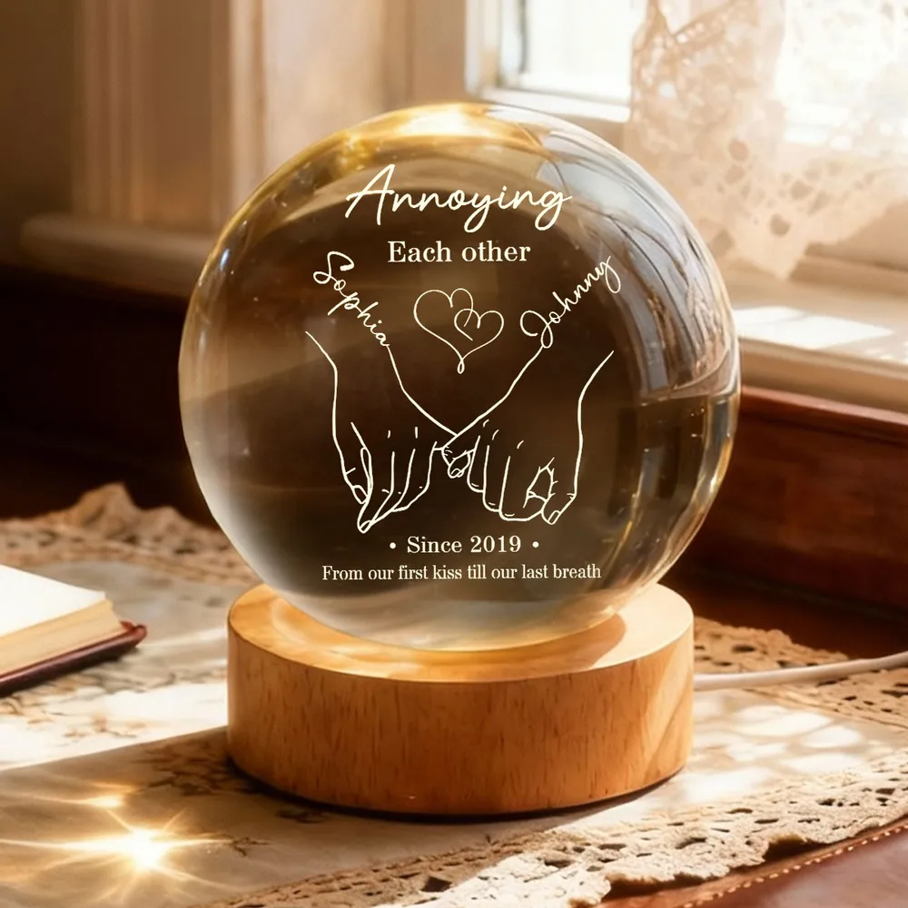 Annoying Each Other Still Going Strong Personalized Crystal Ball LED Night Light, Romantic Warm Glow Holding Hands, Unique Gift for Him or Her - Image 2