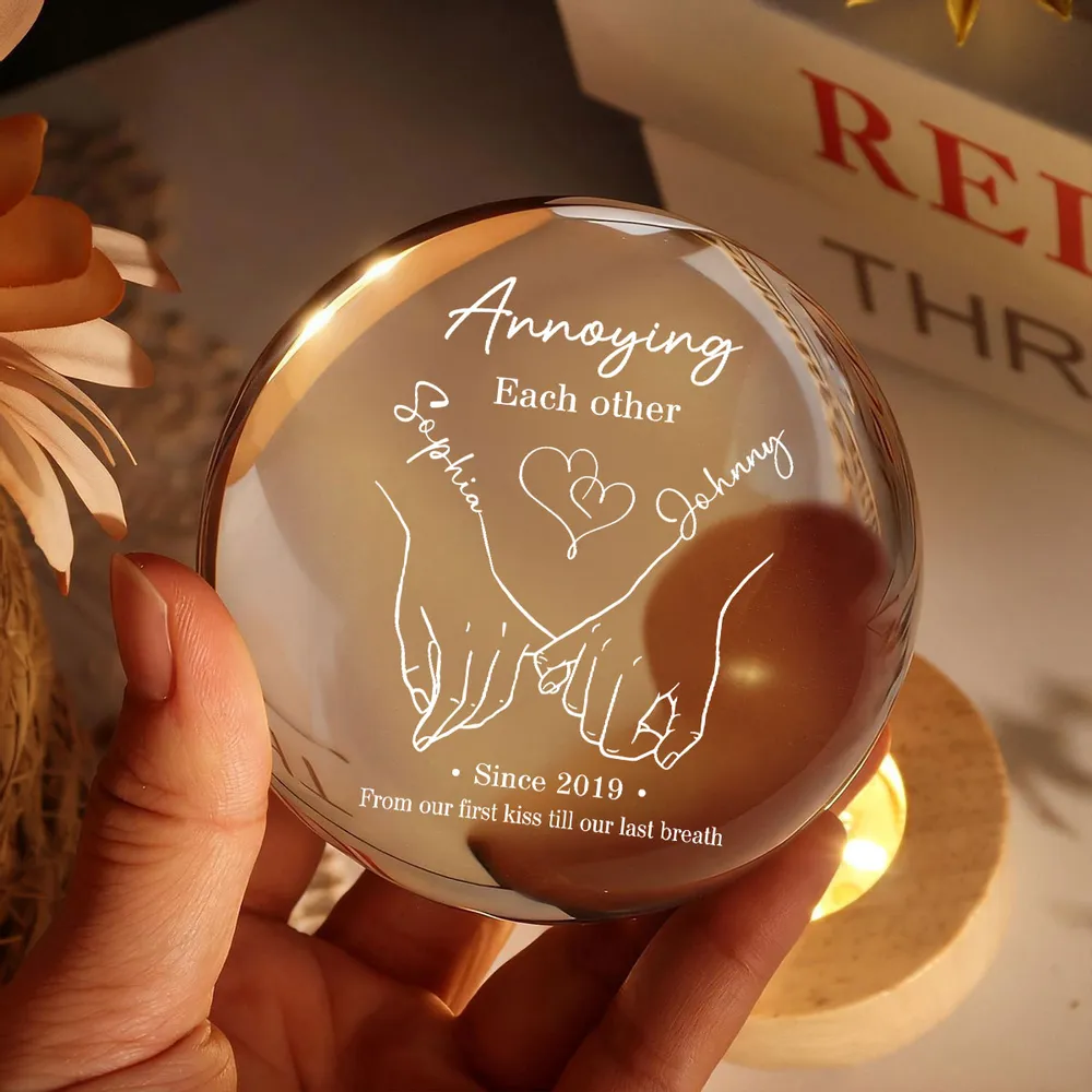 Annoying Each Other Still Going Strong Personalized Crystal Ball LED Night Light, Romantic Warm Glow Holding Hands, Unique Gift for Him or Her - Image 3