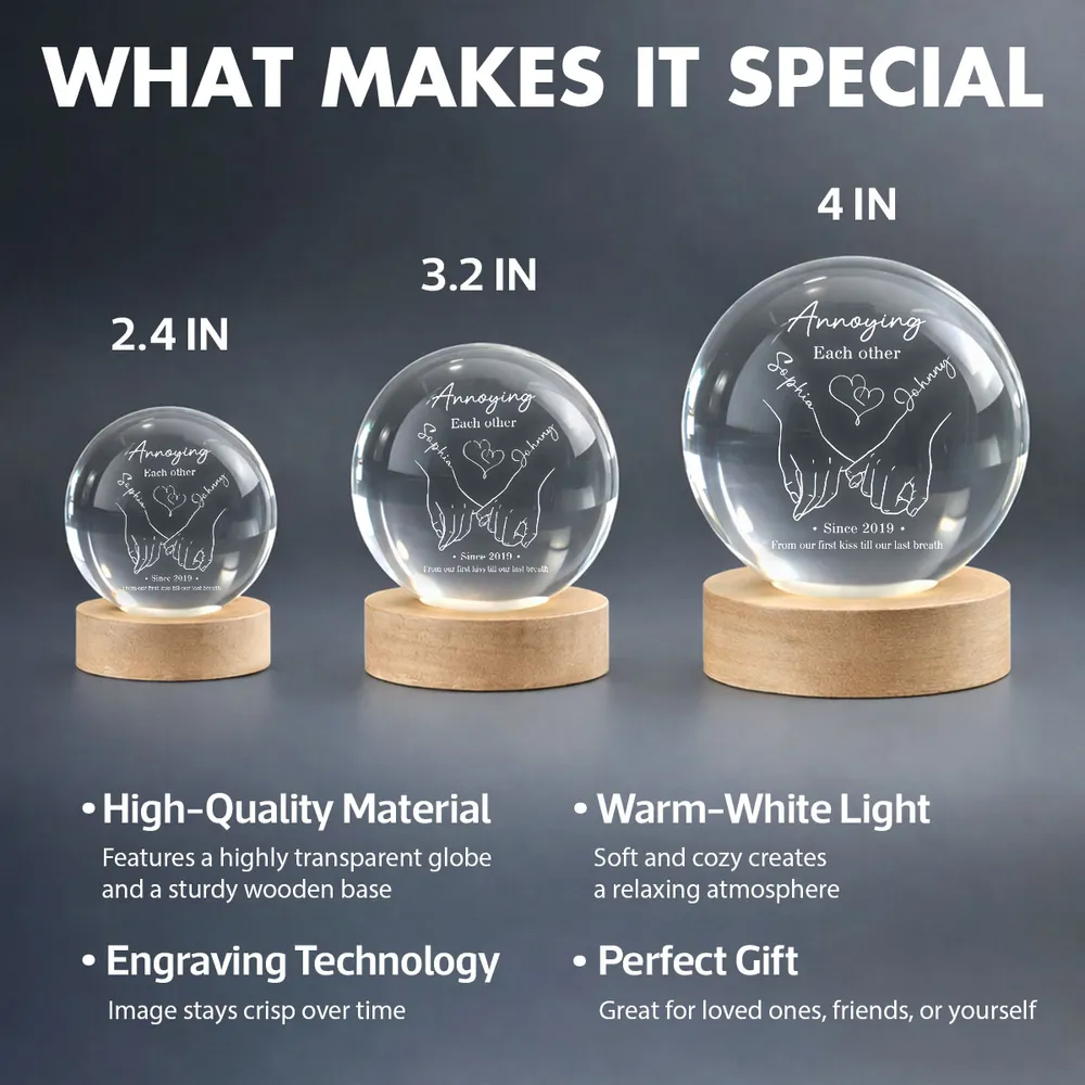 Annoying Each Other Still Going Strong Personalized Crystal Ball LED Night Light, Romantic Warm Glow Holding Hands, Unique Gift for Him or Her - Image 4