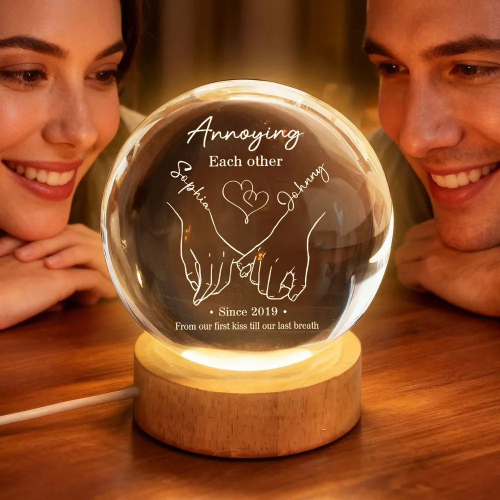Annoying Each Other Still Going Strong Personalized Crystal Ball LED Night Light, Romantic Warm Glow Holding Hands, Unique Gift for Him or Her - Image 6