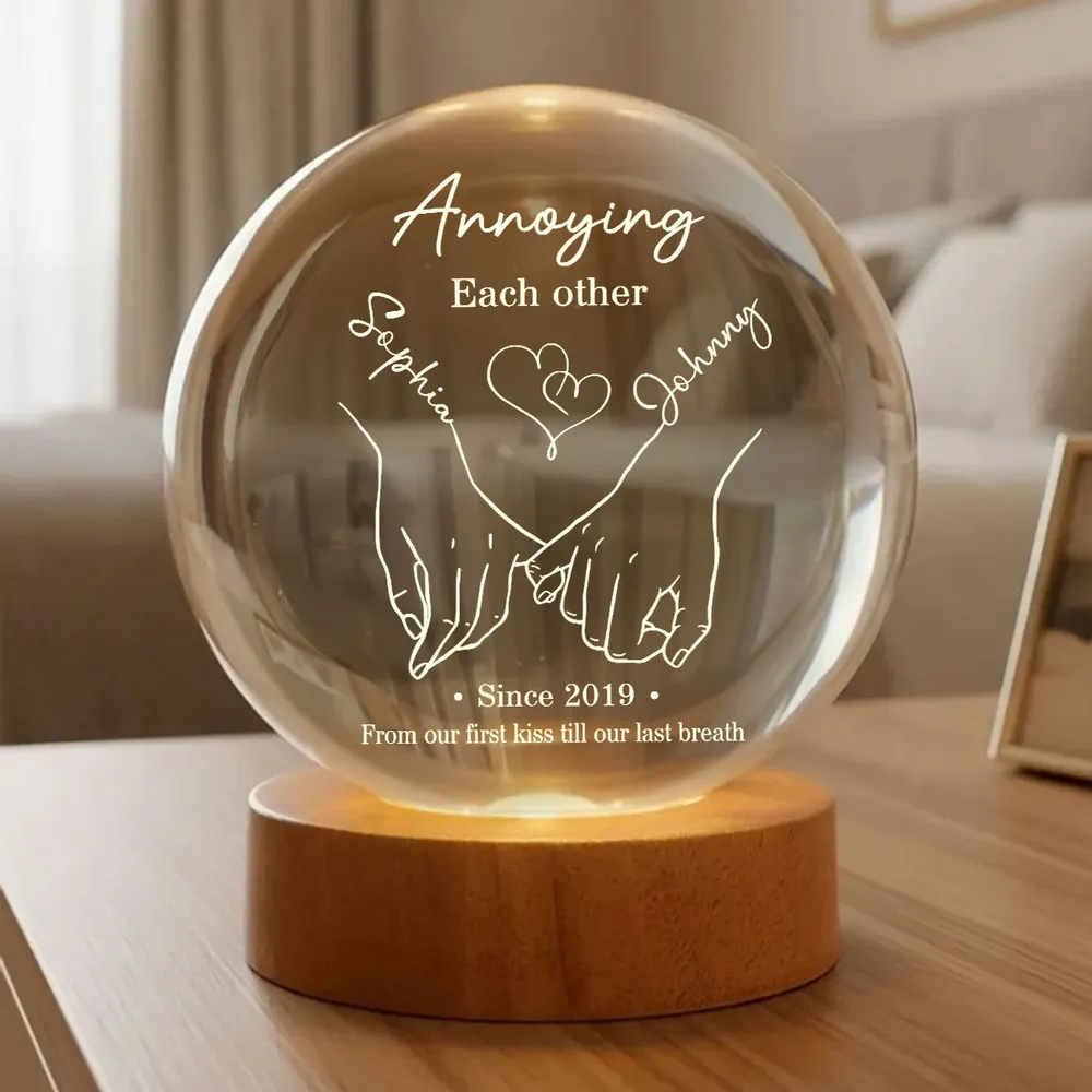 Annoying Each Other Still Going Strong Personalized Crystal Ball LED Night Light, Romantic Warm Glow Holding Hands, Unique Gift for Him or Her - Image 7