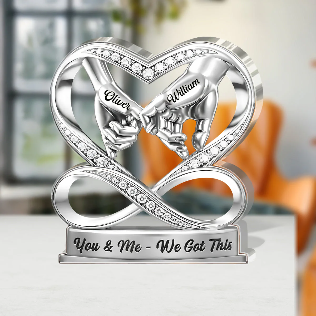 Personalized Shaped Acrylic Block Plaque, Linked By Love Pinky Promise Hands, Romantic Shelf Decor, Unique Gift for Couple - Image 3
