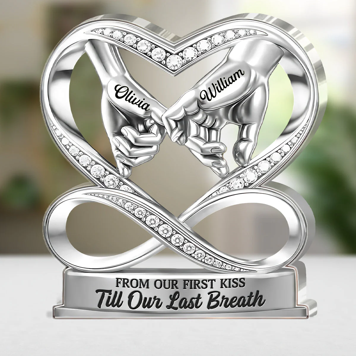 Personalized Shaped Acrylic Block Plaque, Linked By Love Pinky Promise Hands, Romantic Shelf Decor, Unique Gift for Couple - Image 4