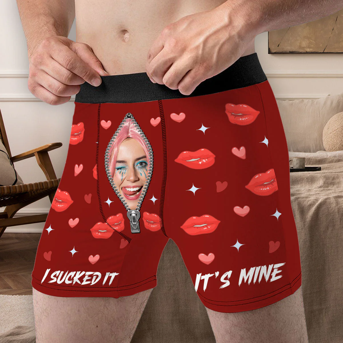 Personalized Photo Men's Boxer Briefs with Kiss Print, Funny Romantic Couple Gift for a Unique Surprise - Image 4