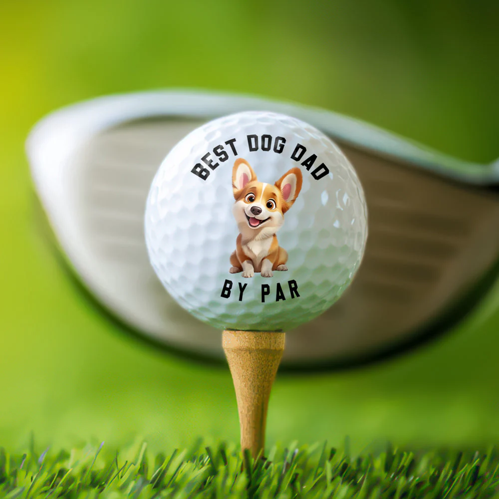 Personalized Best Dog Dad Golf Ball with Cute Dog Cartoon, Funny Unique Gift for Golf Lovers - Image 3