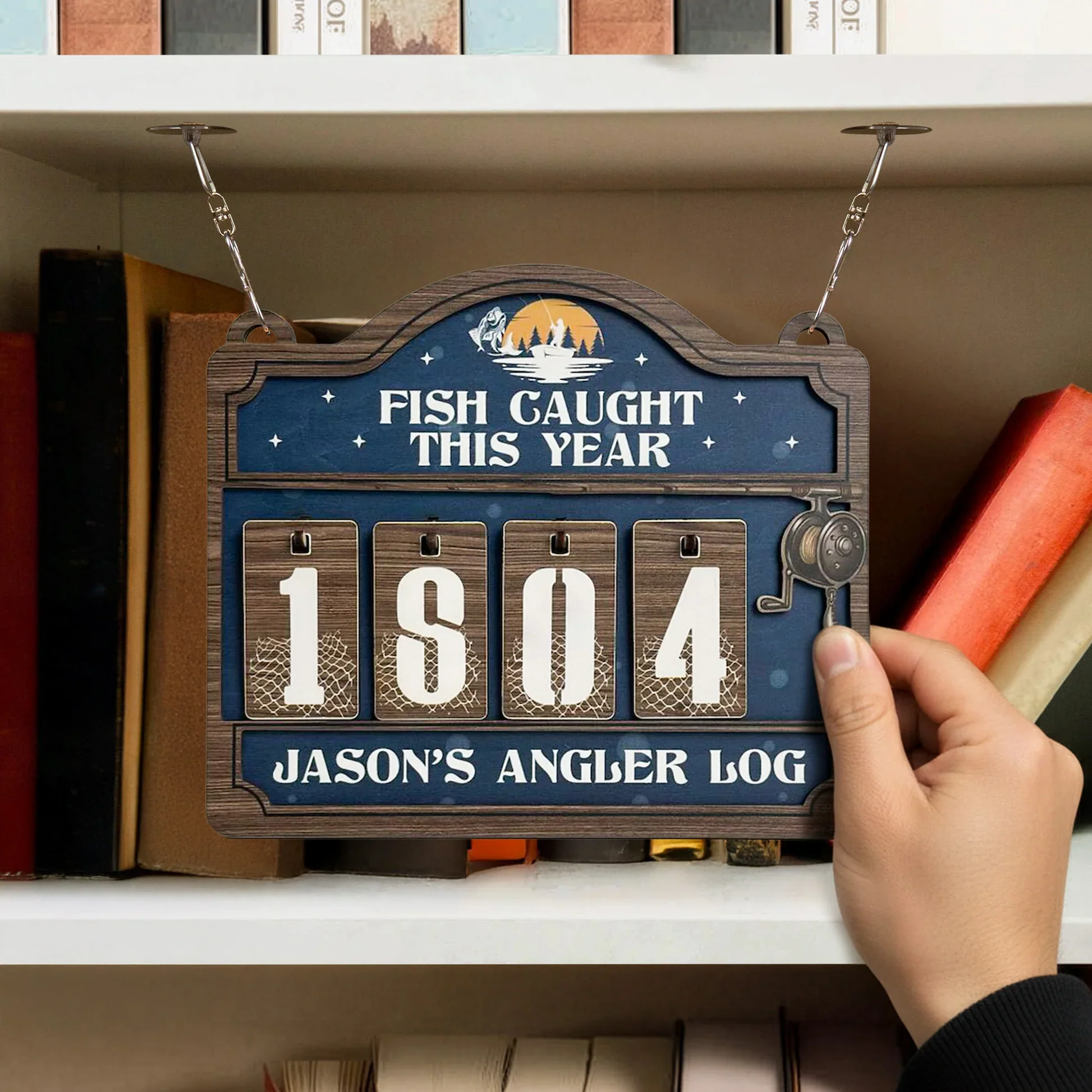 Wooden Hanging Tracker, Personalized Angler Log Sign for Showing Off Fish Caught This Year, Fun Unique Gift for Dad - Image 2
