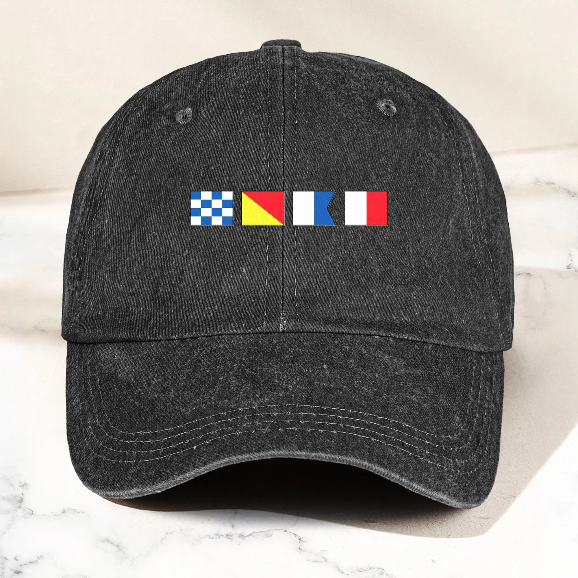 Personalized Nautical Flag Washed Denim Baseball Cap, Vintage Look Everyday Outdoor Wear, Unique Gift for Him or Her - Image 2