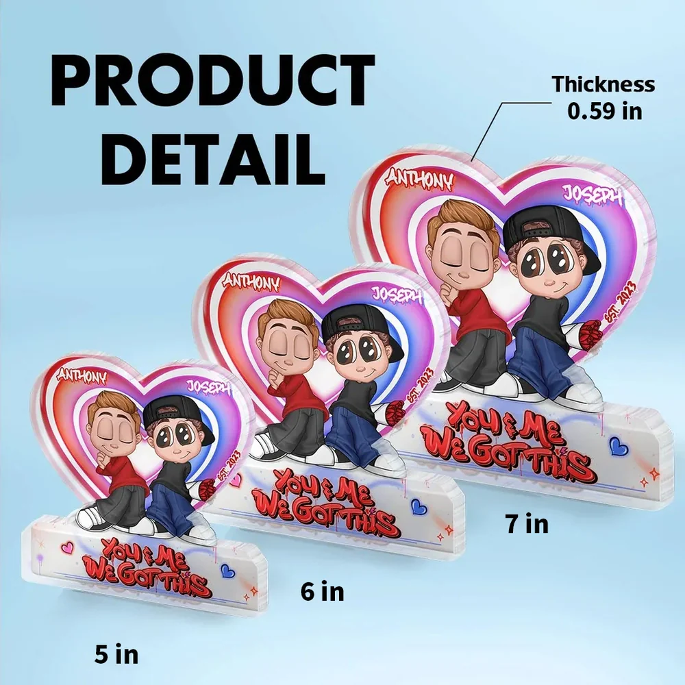 Personalized Shaped Acrylic Block Plaque Y2K Cartoon Couple With Roses, You & Me We Got This, Unique Gift for Boyfriend or Girlfriend - Image 4