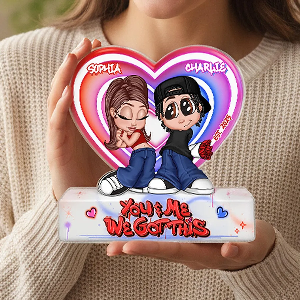 Personalized Shaped Acrylic Block Plaque Y2K Cartoon Couple With Roses, You & Me We Got This, Unique Gift for Boyfriend or Girlfriend - Image 8