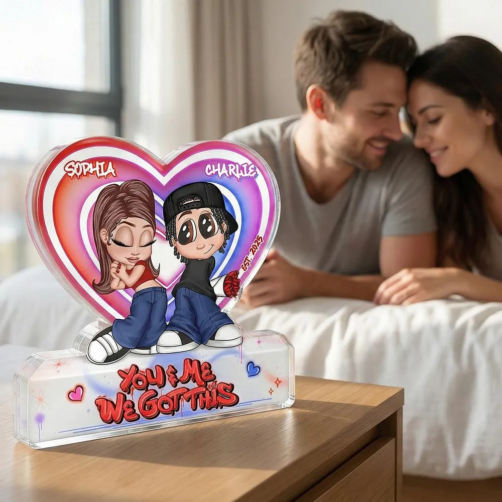 Personalized Shaped Acrylic Block Plaque Y2K Cartoon Couple With Roses, You & Me We Got This, Unique Gift for Boyfriend or Girlfriend - Image 9