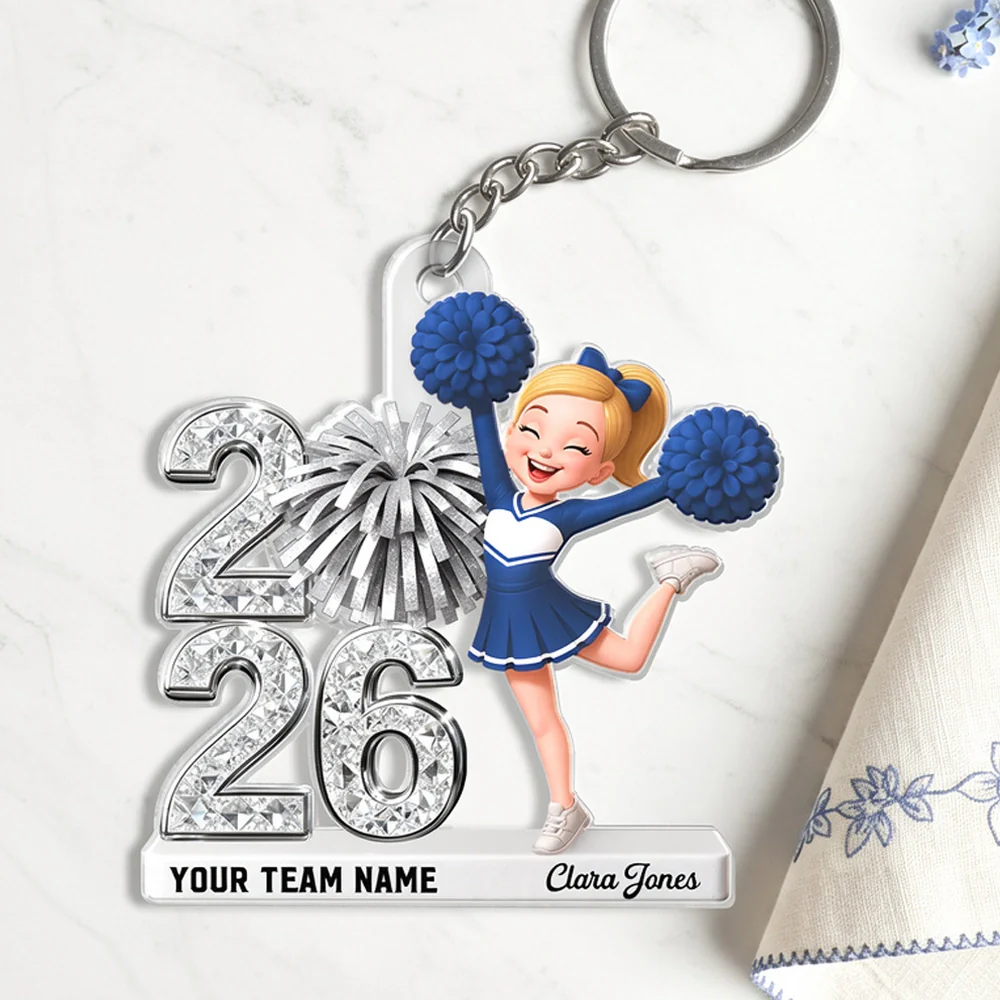 Personalized Cheerleader Acrylic Keychain With Custom Team Name For Everyday Bags, A Cute Unique Gift For Her