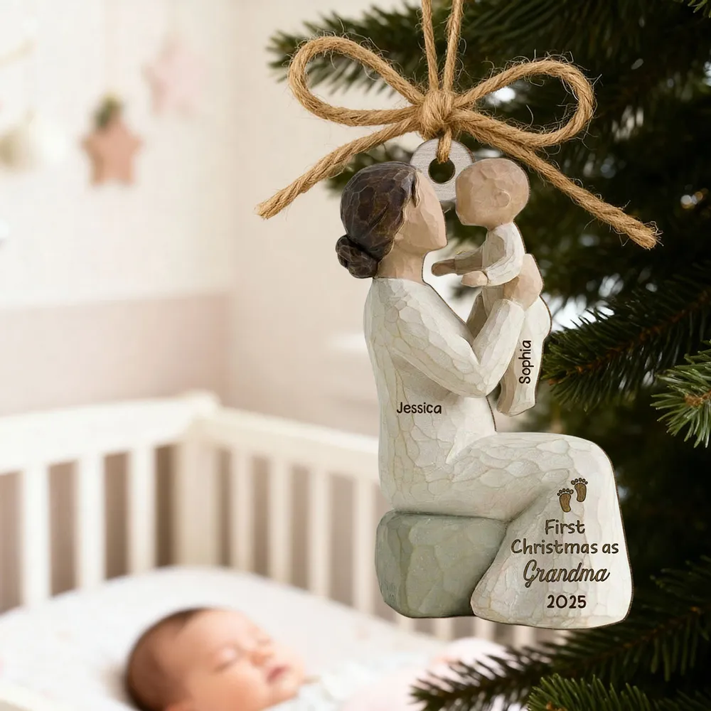 Personalized Wooden Ornament, Mom Holding Baby Sculpted Keepsake, Warm Neutral Rustic Decor, Unique Gift for New Mom or Grandma - Image 7
