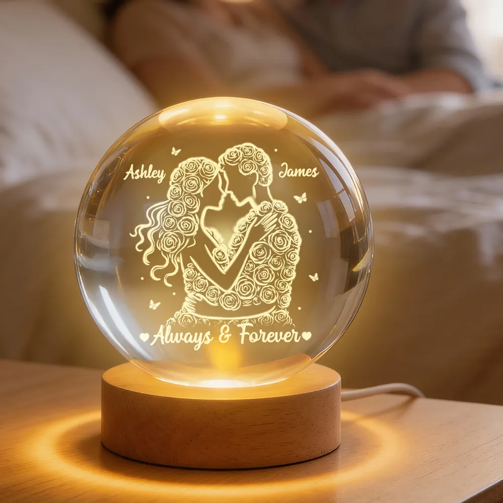 Personalized Crystal Ball LED Night Light -Romantic Rose Couple Night Light for Bedroom Decor Unique Valentine's Day Gift for Her or Him - Image 6