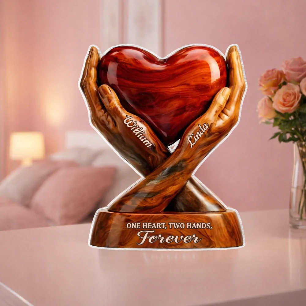 Shaped Acrylic Block Plaque with Heart Held by Two Hands, 'One Heart, Two Hands, Forever' Love Memory, Thoughtful Gift - Image 2