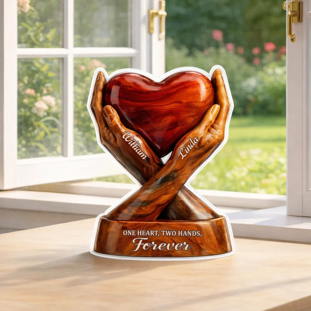Shaped Acrylic Block Plaque with Heart Held by Two Hands, 'One Heart, Two Hands, Forever' Love Memory, Thoughtful Gift - Image 3