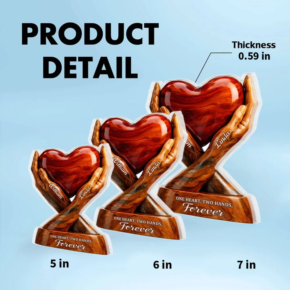 Shaped Acrylic Block Plaque with Heart Held by Two Hands, 'One Heart, Two Hands, Forever' Love Memory, Thoughtful Gift - Image 4