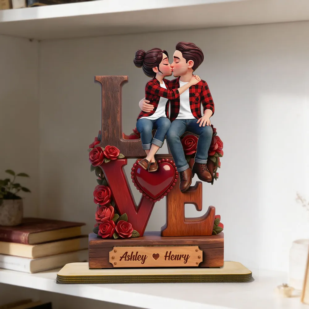2-Layer Wooden Plaque with Kissing Couple on LOVE and Red Roses - Personalized Keepsake for Anniversary or Valentine's Gift - Image 7