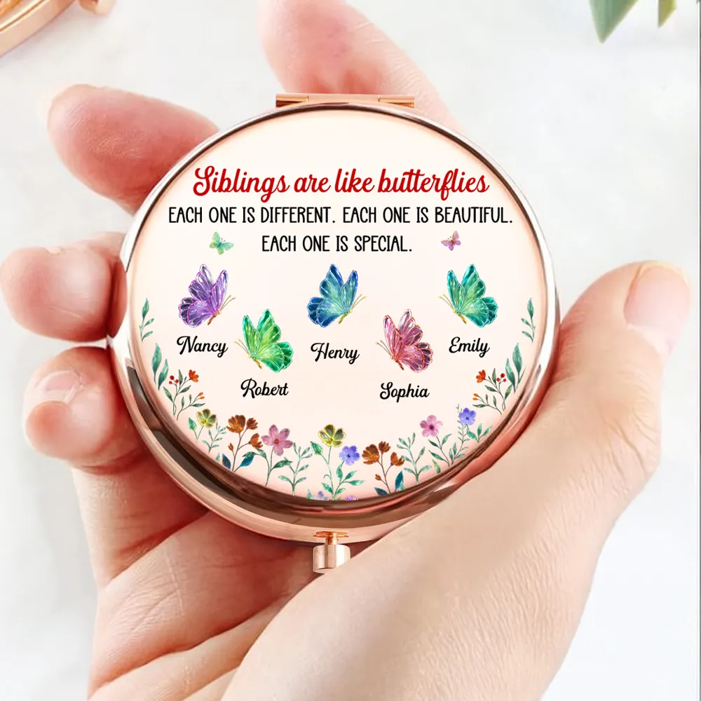 Personalized Metal Compact Mirror Sisters Are Like Butterflies Floral Butterfly Design Unique Gift for Sister - Image 4