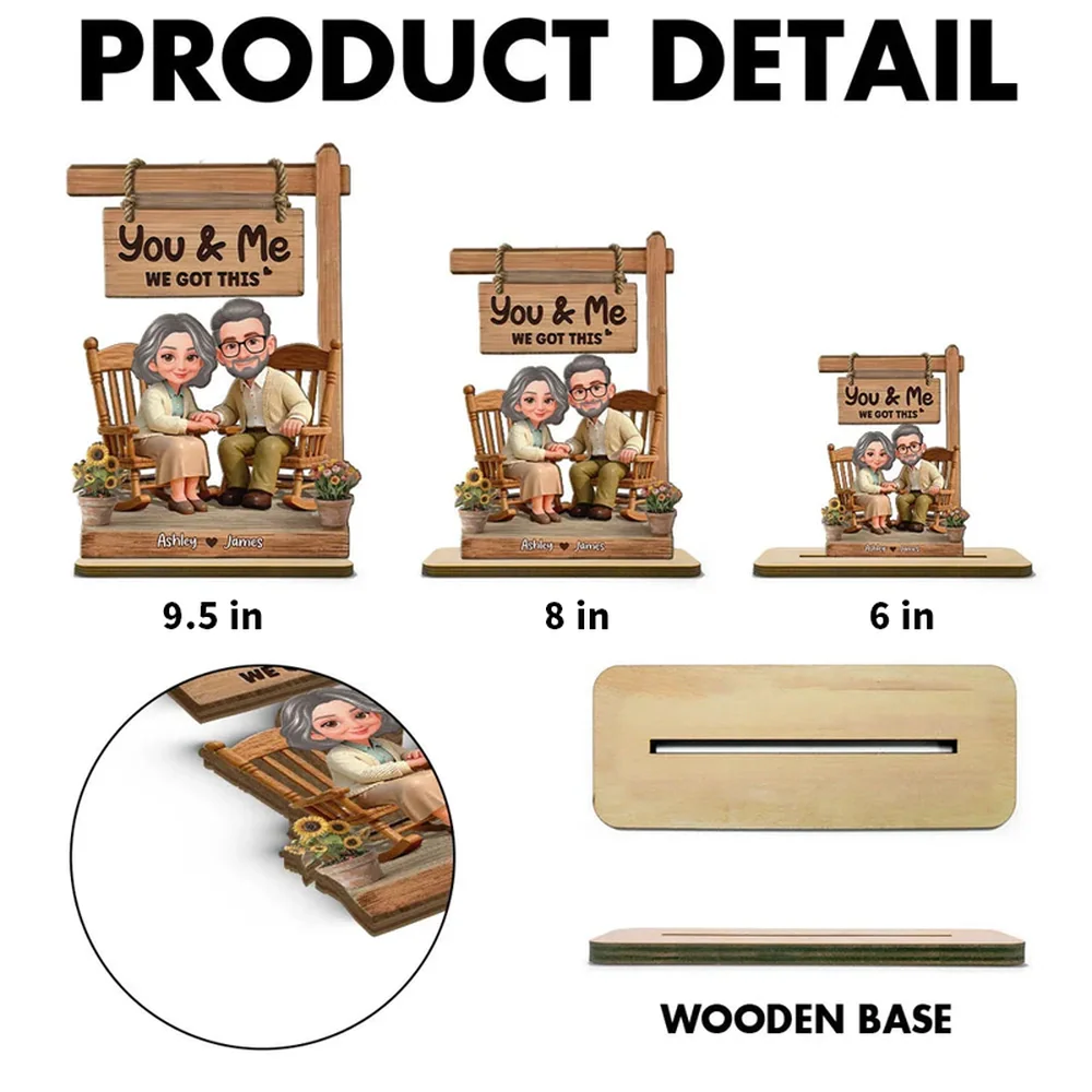 You & Me We Got This Personalized 2-Layer Wooden Plaque Sweet Couple Rocking Chair Scene for Anniversary or Valentine's Day Gift - Image 4