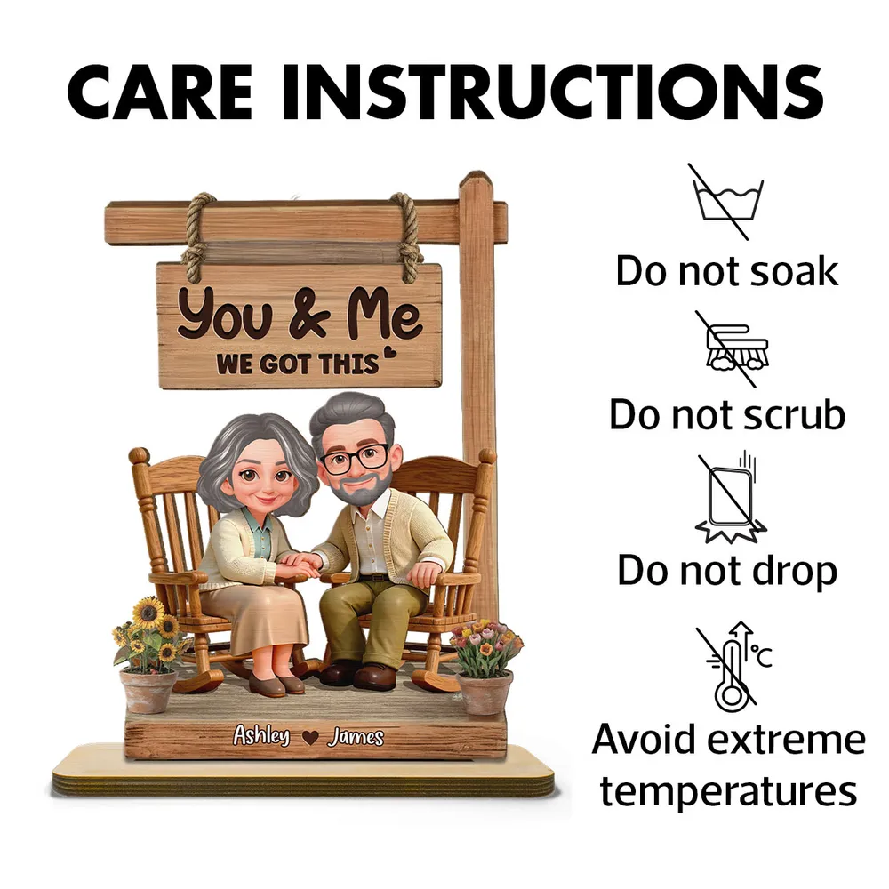 You & Me We Got This Personalized 2-Layer Wooden Plaque Sweet Couple Rocking Chair Scene for Anniversary or Valentine's Day Gift - Image 5
