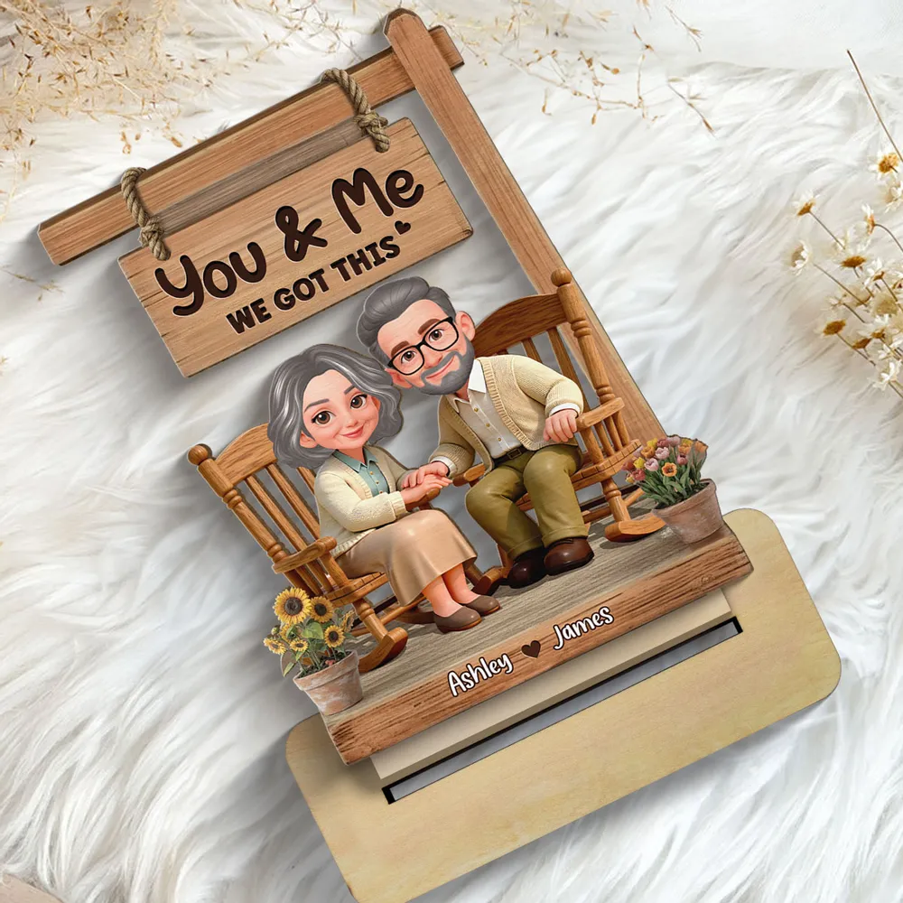 You & Me We Got This Personalized 2-Layer Wooden Plaque Sweet Couple Rocking Chair Scene for Anniversary or Valentine's Day Gift - Image 6