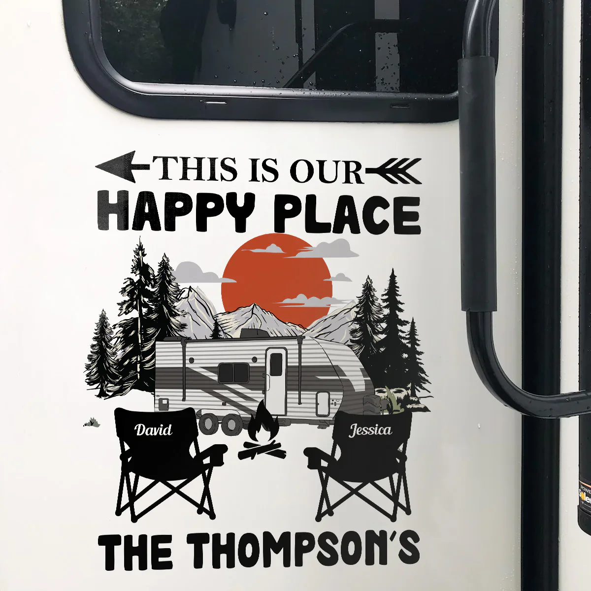 Personalized Happy Place RV Camping Sticker Decal With Custom Family Name, Mountain Sunset Scene, Unique Gift - Image 6