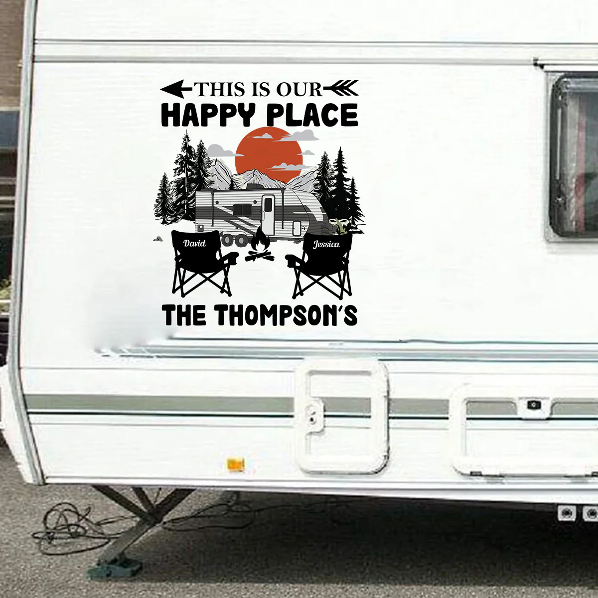 Personalized Happy Place RV Camping Sticker Decal With Custom Family Name, Mountain Sunset Scene, Unique Gift - Image 7