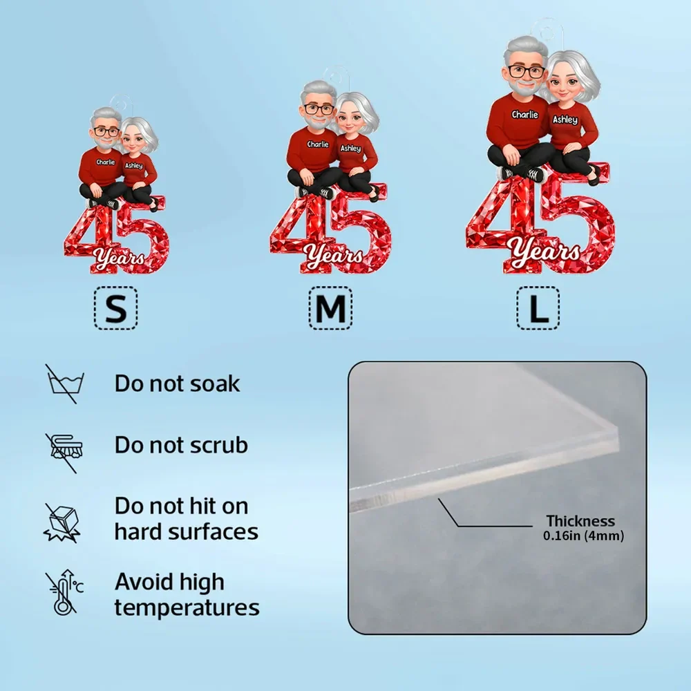 Personalized Anniversary Acrylic Keychain With Couple Illustration Red Gem Look A Unique Gift For Husband Or Wife - Image 6