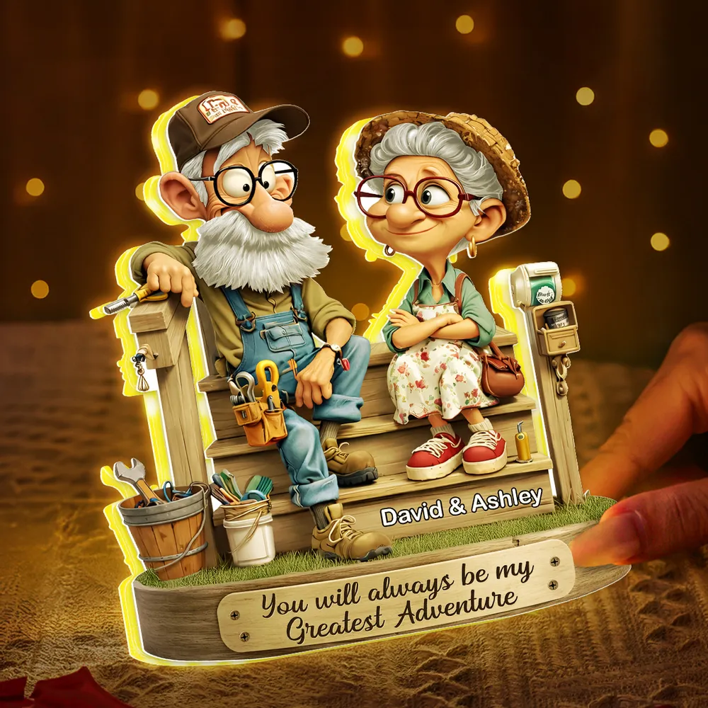 Personalized Acrylic Light Box with Elderly Couple on Porch, Warm Glow Keepsake, Unique Gift for Husband or Wife - Image 2