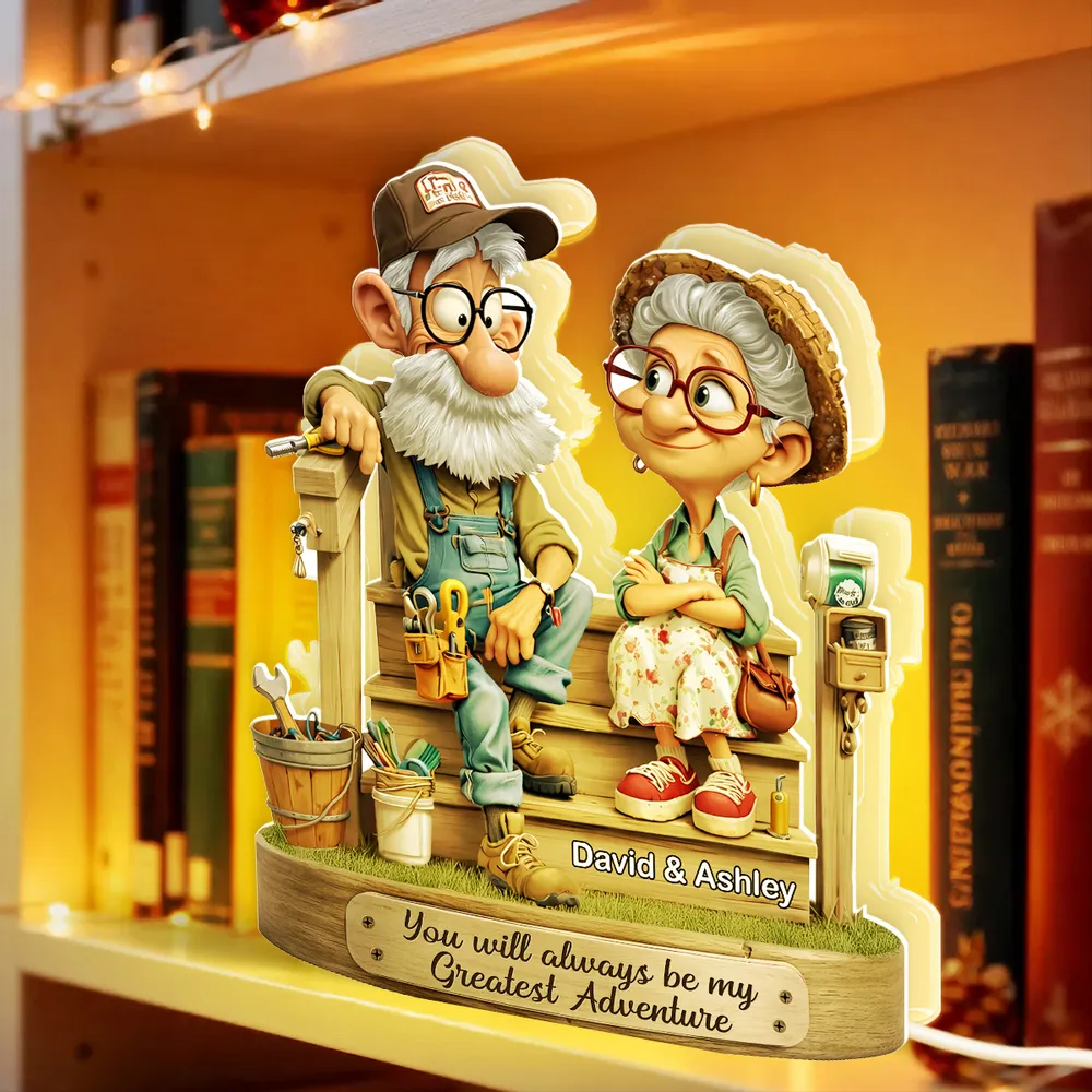 Personalized Acrylic Light Box with Elderly Couple on Porch, Warm Glow Keepsake, Unique Gift for Husband or Wife - Image 3
