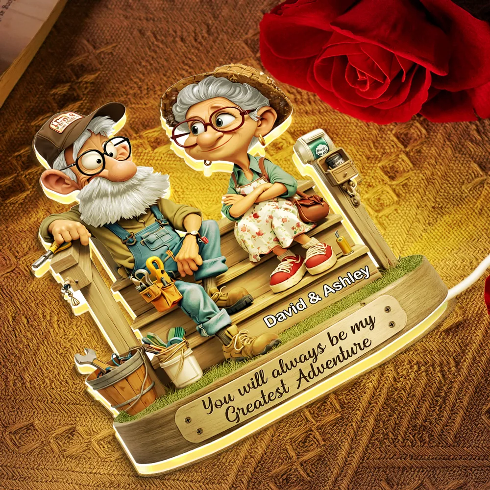 Personalized Acrylic Light Box with Elderly Couple on Porch, Warm Glow Keepsake, Unique Gift for Husband or Wife - Image 4