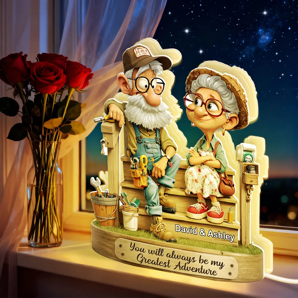 Personalized Acrylic Light Box with Elderly Couple on Porch, Warm Glow Keepsake, Unique Gift for Husband or Wife - Image 6