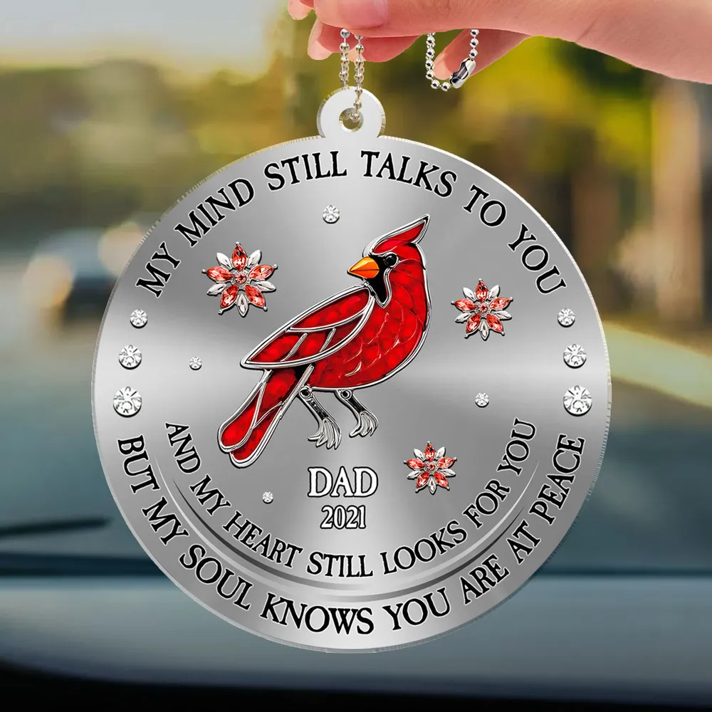 Personalized Acrylic Car Hanger Cardinal Birds Memorial Gift for Mom & Dad - A Unique Rearview Mirror Keepsake - Image 2