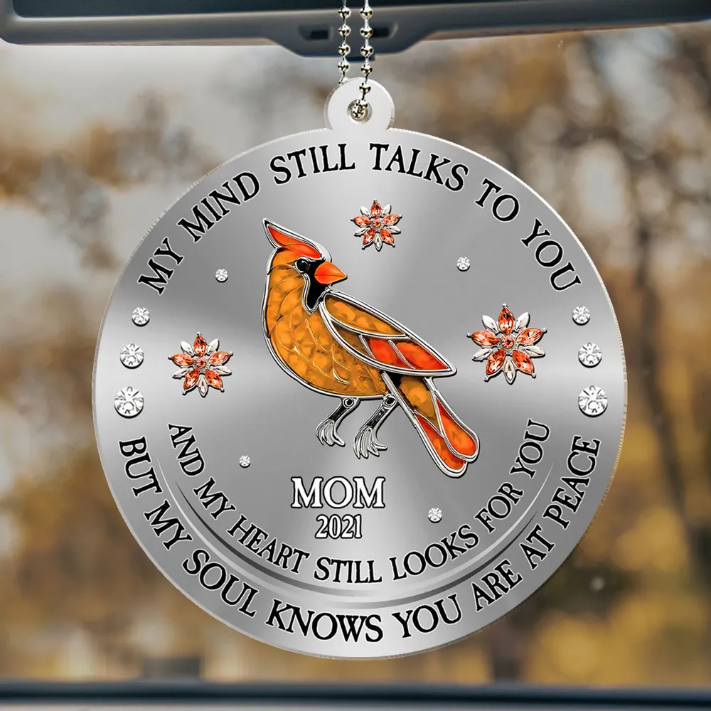 Personalized Acrylic Car Hanger Cardinal Birds Memorial Gift for Mom & Dad - A Unique Rearview Mirror Keepsake - Image 4