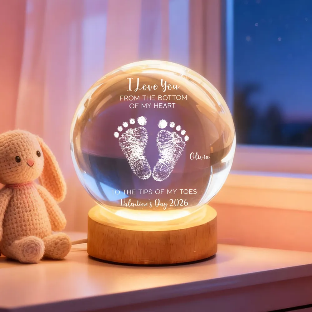 Globe Lamp With I Love You Footprints Quote, Cozy Warm Glow Keepsake, Personalized Unique Gift For Couples - Image 2