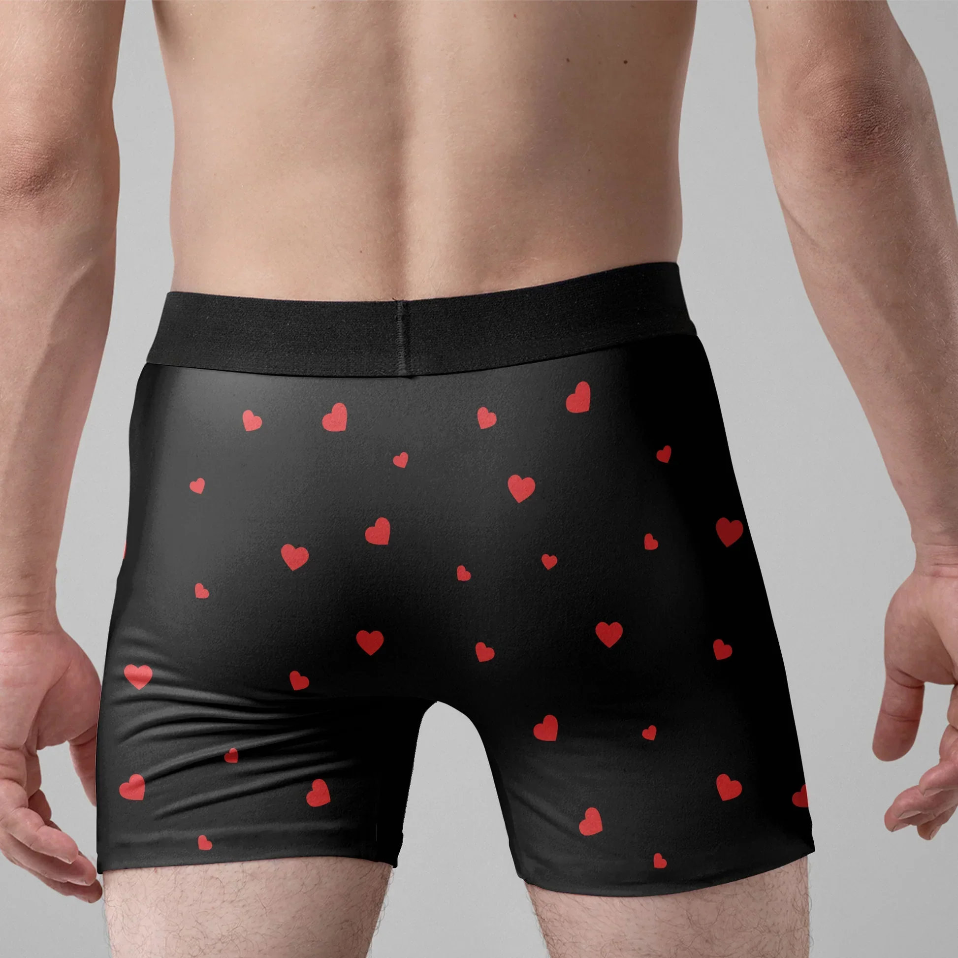 Personalized Men's Boxer Briefs with Cute Cartoon Couple & Hearts, Funny Romantic Gift for Boyfriend or Husband - Image 3