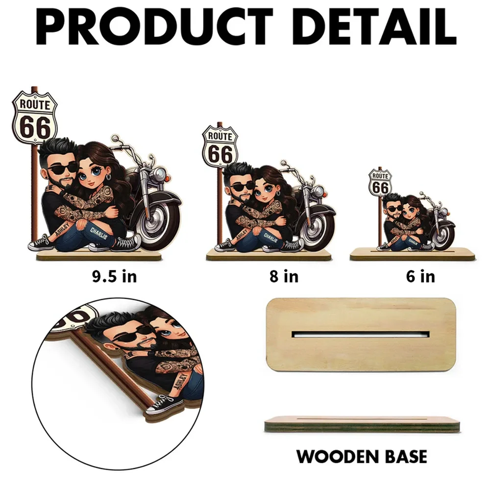 Personalized 2-Layer Wooden Plaque Biker Couple Hugging by Route 66 Motorcycle - Unique Gift For Couples - Image 4