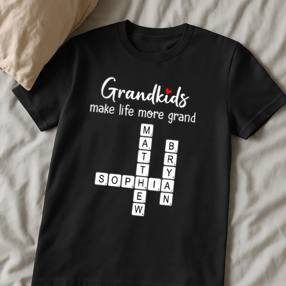 Grandkids Make Life More Grand Classic Tee, Personalized Crossword Name Shirt, Unique Gift for Grandma or Mom - Image 6
