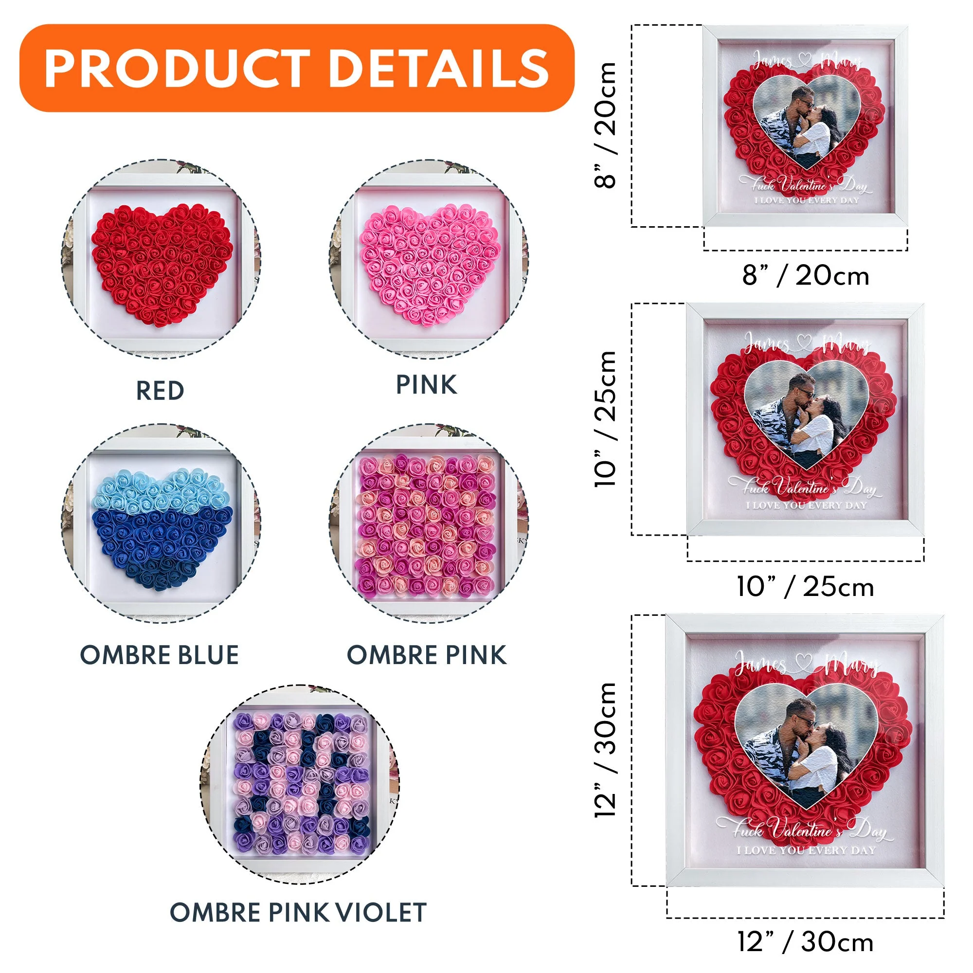 Personalized Flower Shadow Box with Heart Photo for Kissing Couple Romantic Home Display Unique Gift for Wife or Husband - Image 4