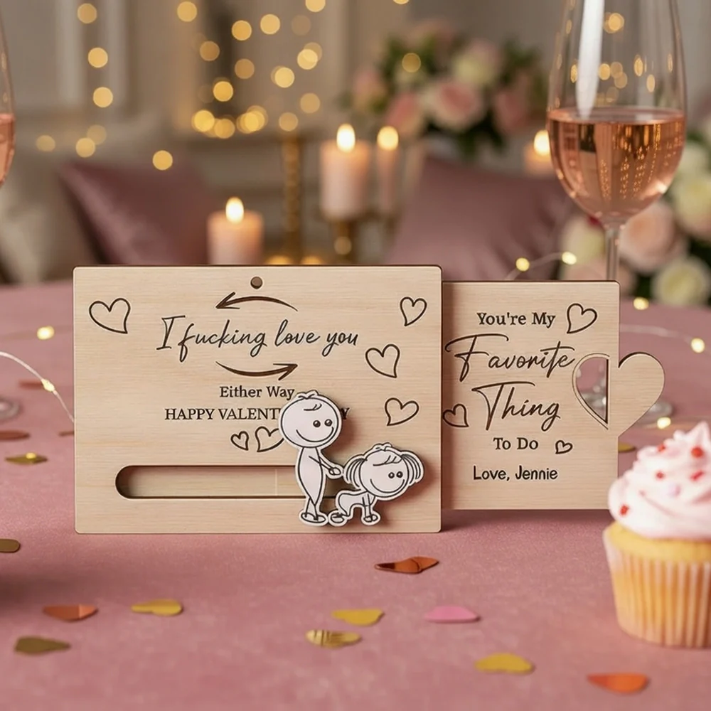 Personalized Sliding Wooden Ornament with I Fucking Love You Quote, Cute Couple Design, Unique Romantic Gift