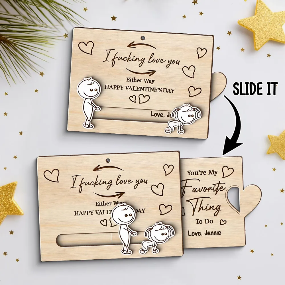 Personalized Sliding Wooden Ornament with I Fucking Love You Quote, Cute Couple Design, Unique Romantic Gift - Image 2