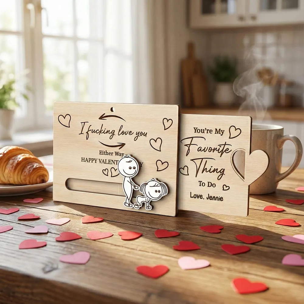 Personalized Sliding Wooden Ornament with I Fucking Love You Quote, Cute Couple Design, Unique Romantic Gift - Image 4