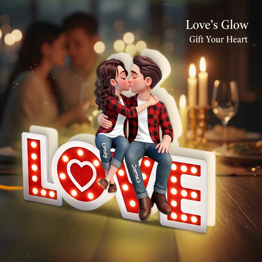 Personalized Acrylic Light Box Kissing Couple on LOVE Sign, Cozy Warm Glow Bedroom Decor, Unique Gift for Him or Her - Image 5