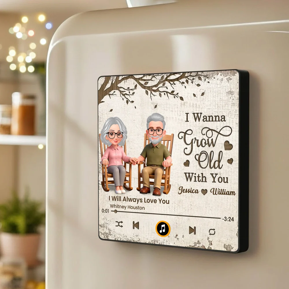 Acrylic Music Magnet, I Wanna Grow Old With You Couple Rocking Chair Fridge Decoration, Sweet Personalized Gift for Couples - Image 2