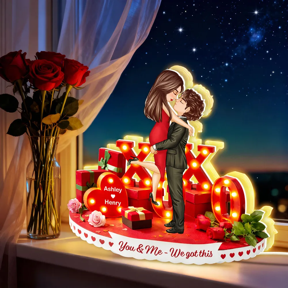 Custom Acrylic Light Box with XO Love Scene and Couple Embrace, Cozy Nightstand Light, Meaningful Gift for Wife or Husband - Image 3