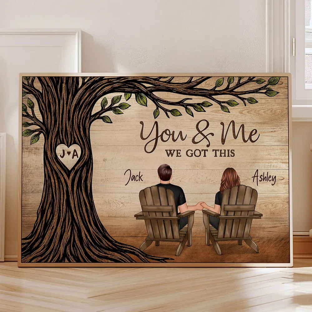 Personalized Couple Poster, You & Me We Got This Under Heart Carved Tree Wall Art, Unique Gift for Couple