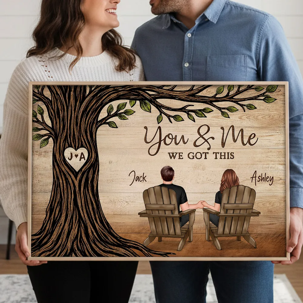 Personalized Couple Poster, You & Me We Got This Under Heart Carved Tree Wall Art, Unique Gift for Couple - Image 3