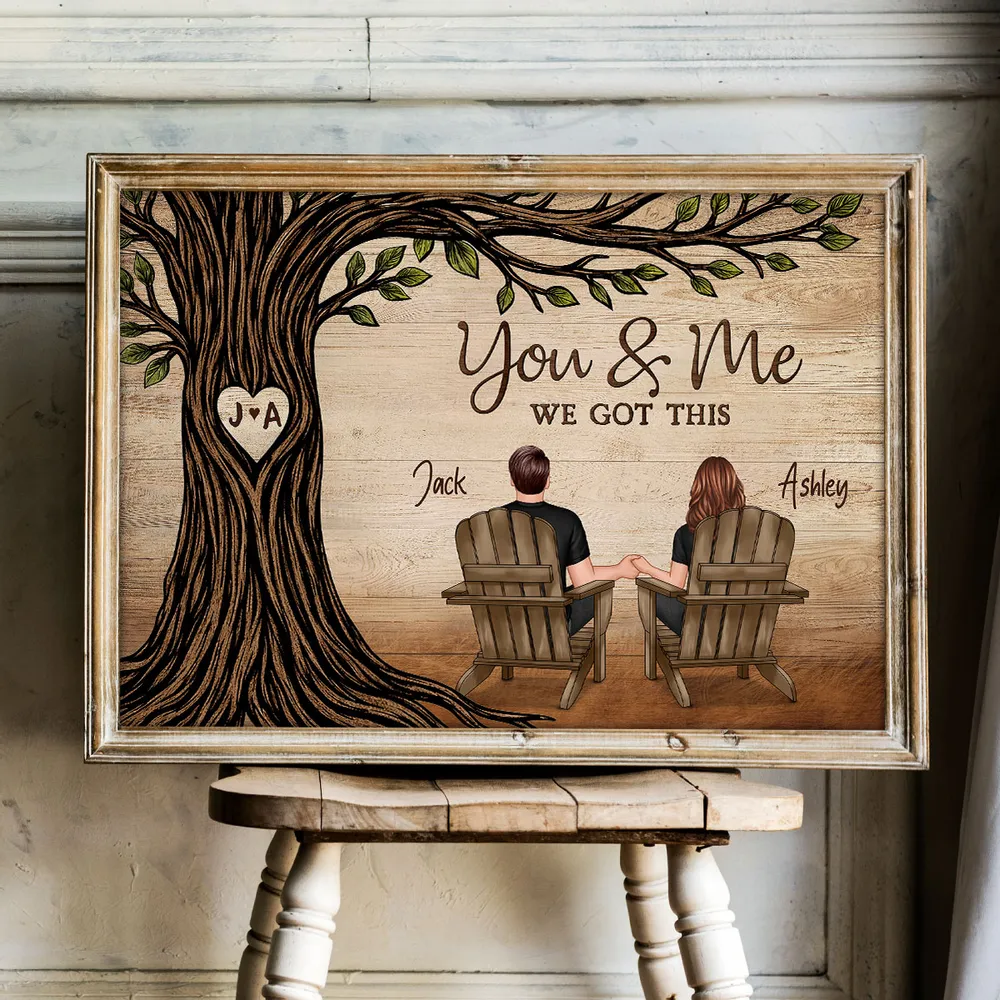 Personalized Couple Poster, You & Me We Got This Under Heart Carved Tree Wall Art, Unique Gift for Couple - Image 5