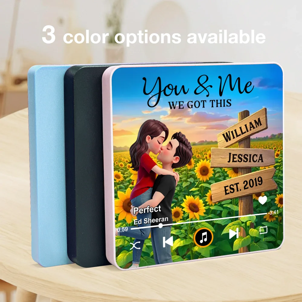 Personalized Acrylic Music Magnet Couple Kissing in Sunflower Field for Fridge Decor, Unique Romantic Gift for Partner - Image 5
