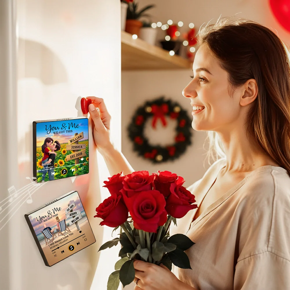 Personalized Acrylic Music Magnet Couple Kissing in Sunflower Field for Fridge Decor, Unique Romantic Gift for Partner - Image 6
